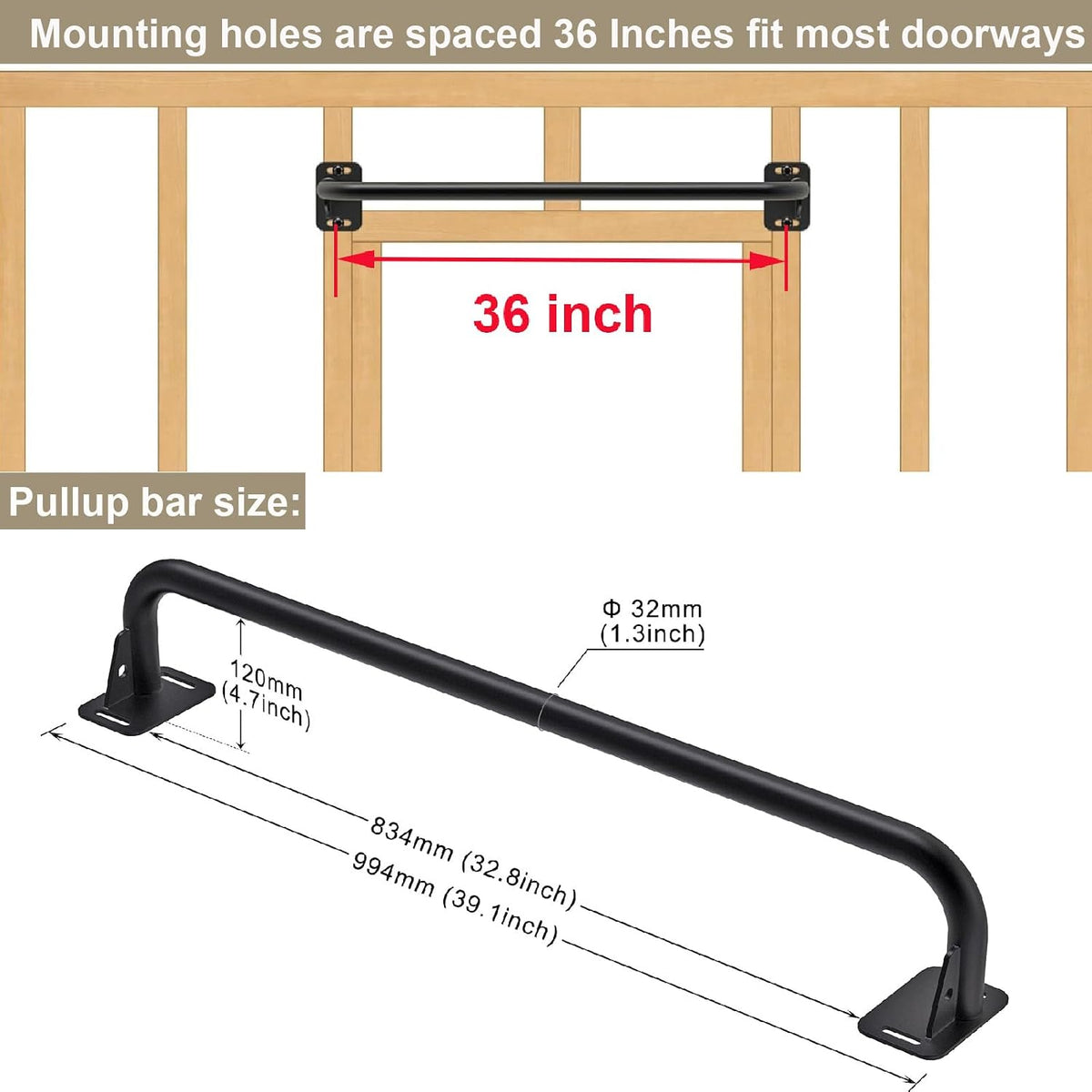 Wall‑Mount 440LBS Steel Multi‑Grip Pull‑Up Bar