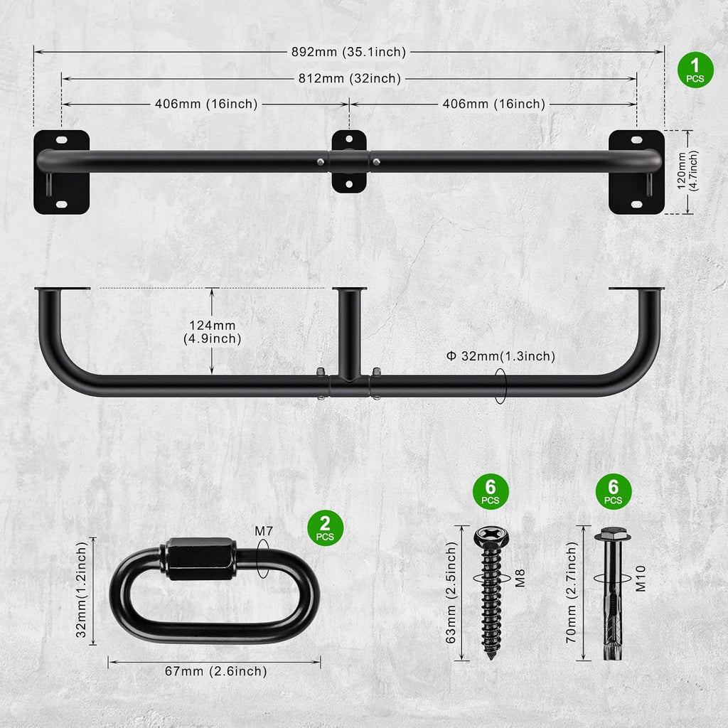 32"/36" Wall‑Mount Pull‑Up Bar