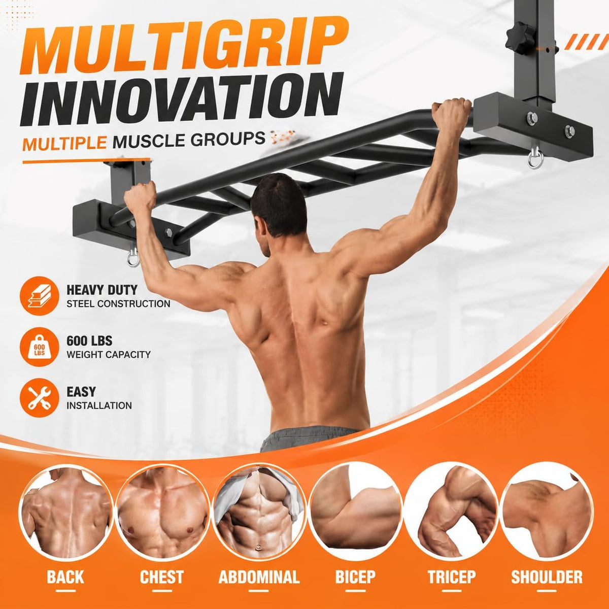 48" 600LBS Adjustable Ceiling‑Mount Pull‑Up Bar