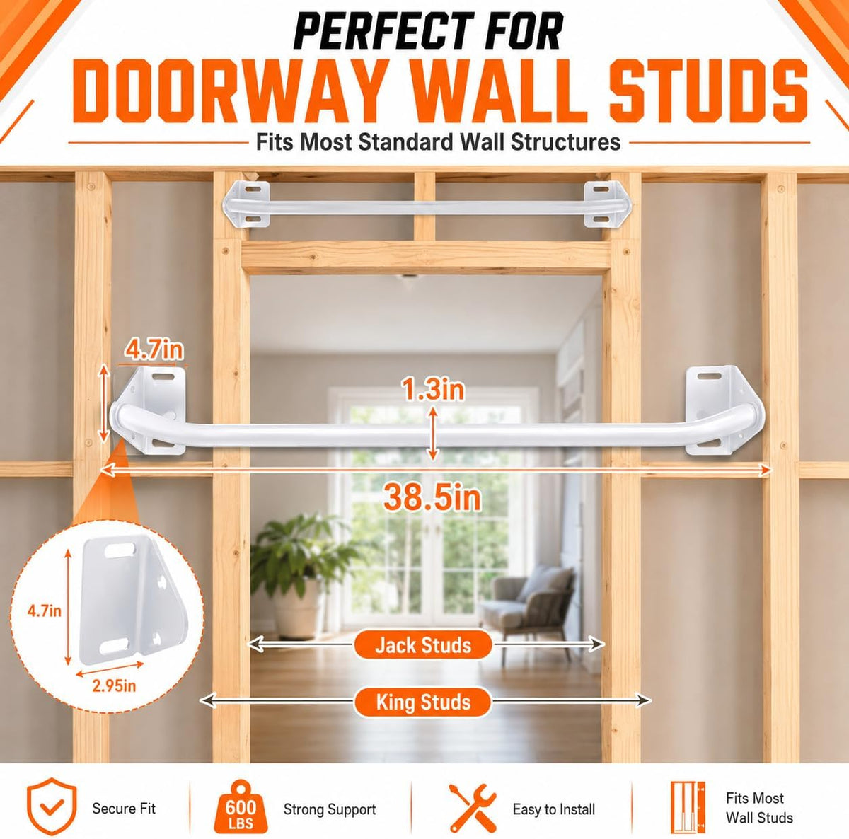 Heavy‑Duty 600LBS Wall‑Mounted Pull‑Up Bar