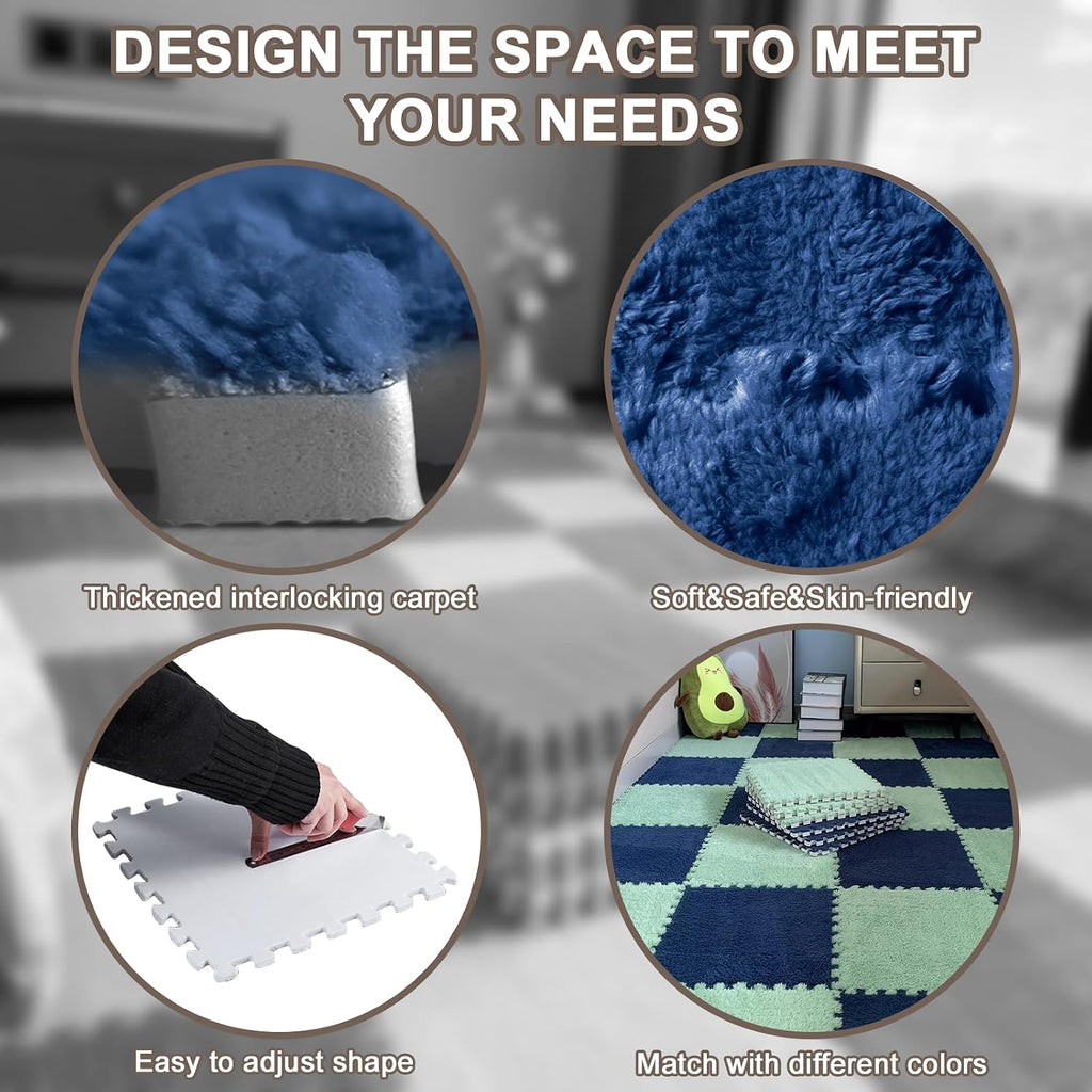16‑Pack 0.6" Thick Fluffy Interlocking EVA Carpet Tiles