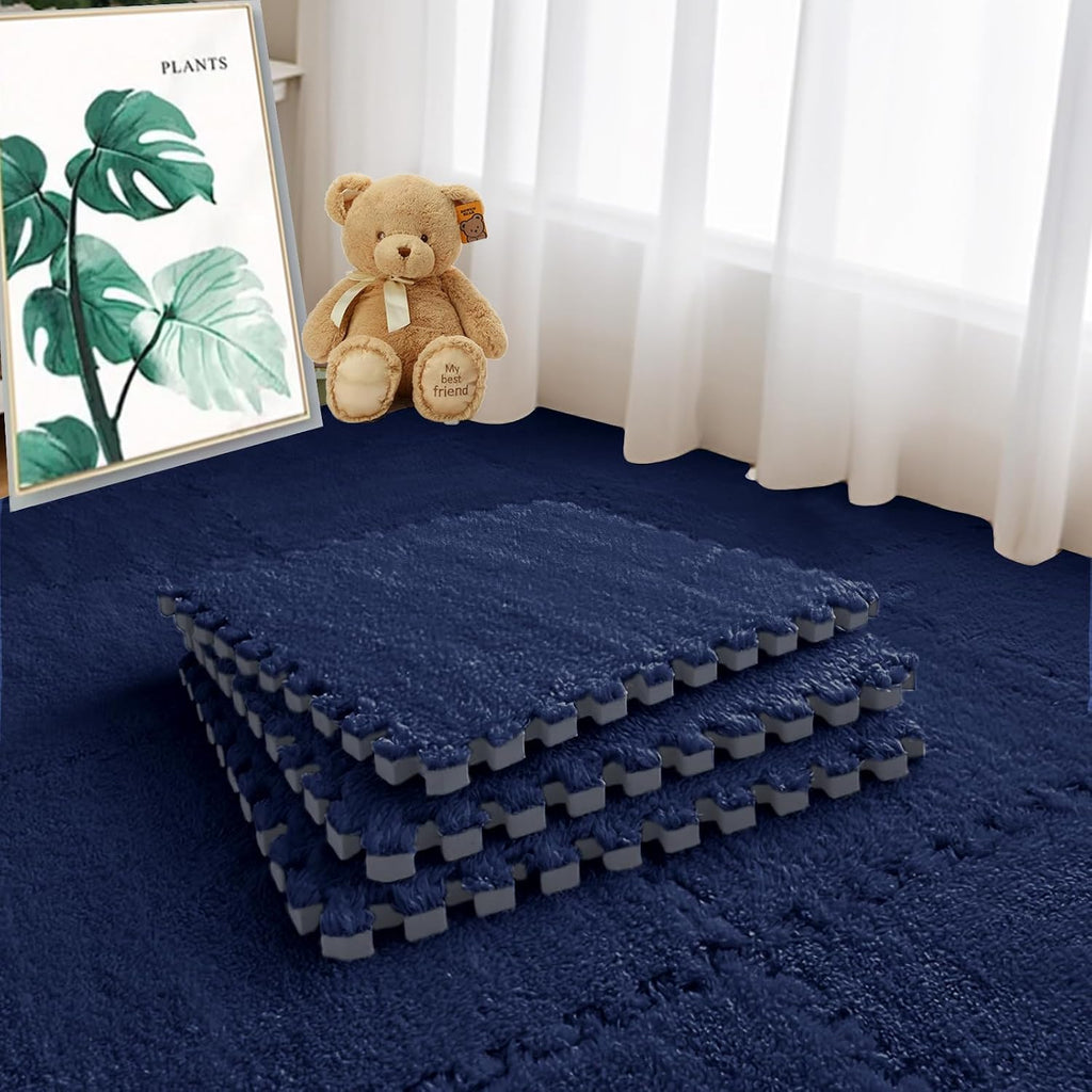 16‑Pack 0.6" Thick Fluffy Interlocking EVA Carpet Tiles