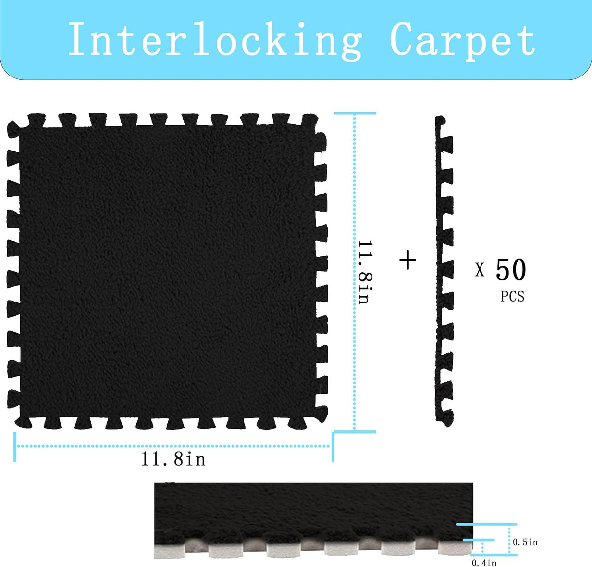12‑Pack Interlocking Fluffy EVA Foam Carpet Floor Tiles
