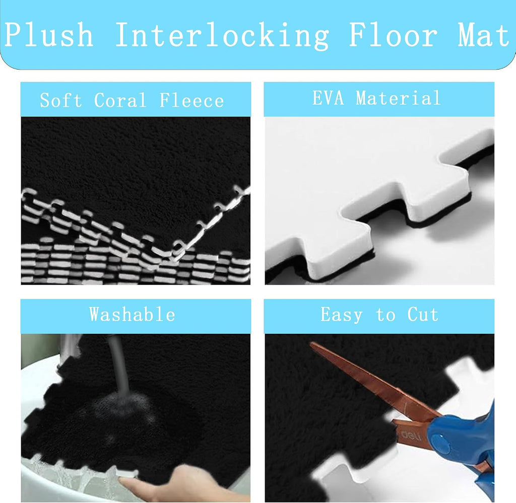12‑Pack Interlocking Fluffy EVA Foam Carpet Floor Tiles
