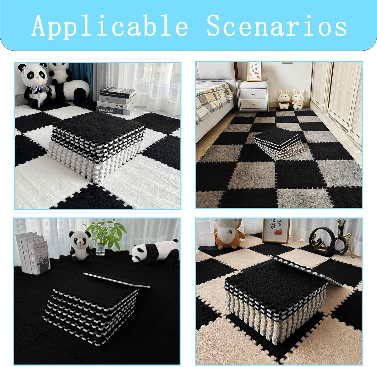 12‑Pack Interlocking Fluffy EVA Foam Carpet Floor Tiles