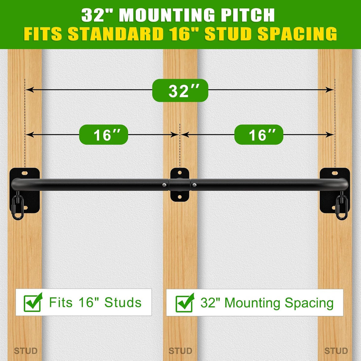 32"/36" Wall‑Mount Pull‑Up Bar