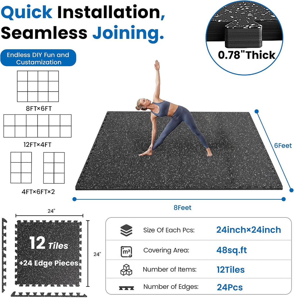 48‑Sq‑Ft 0.79‑Inch Rubber‑Top EVA Gym Floor Mats