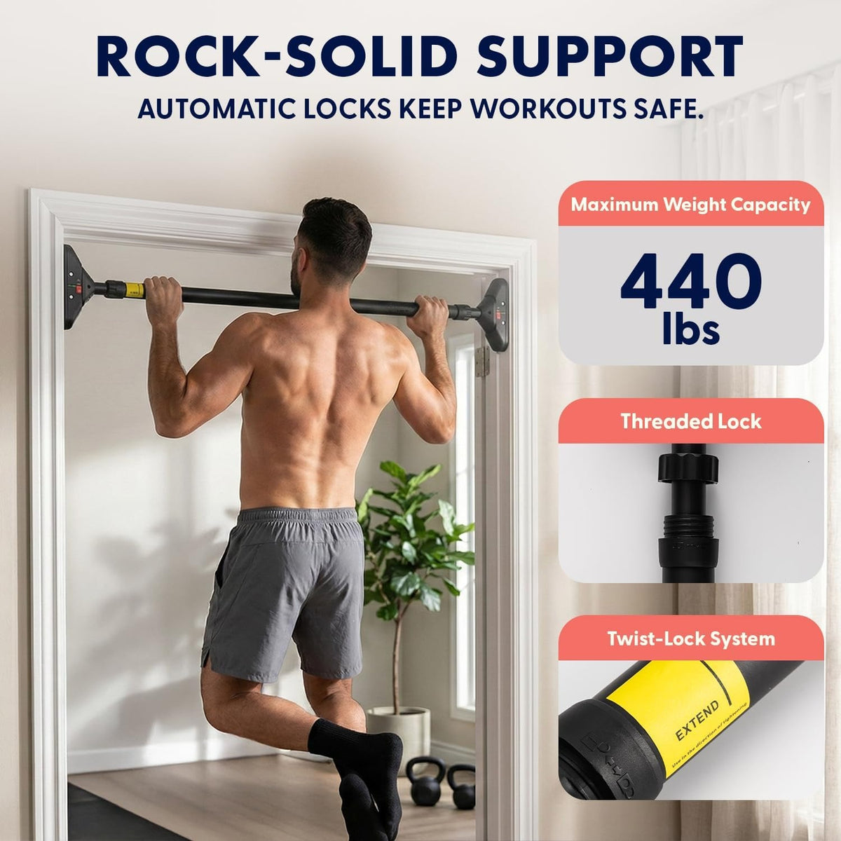 No‑Drill Doorway Adjustable Pull‑Up Bar