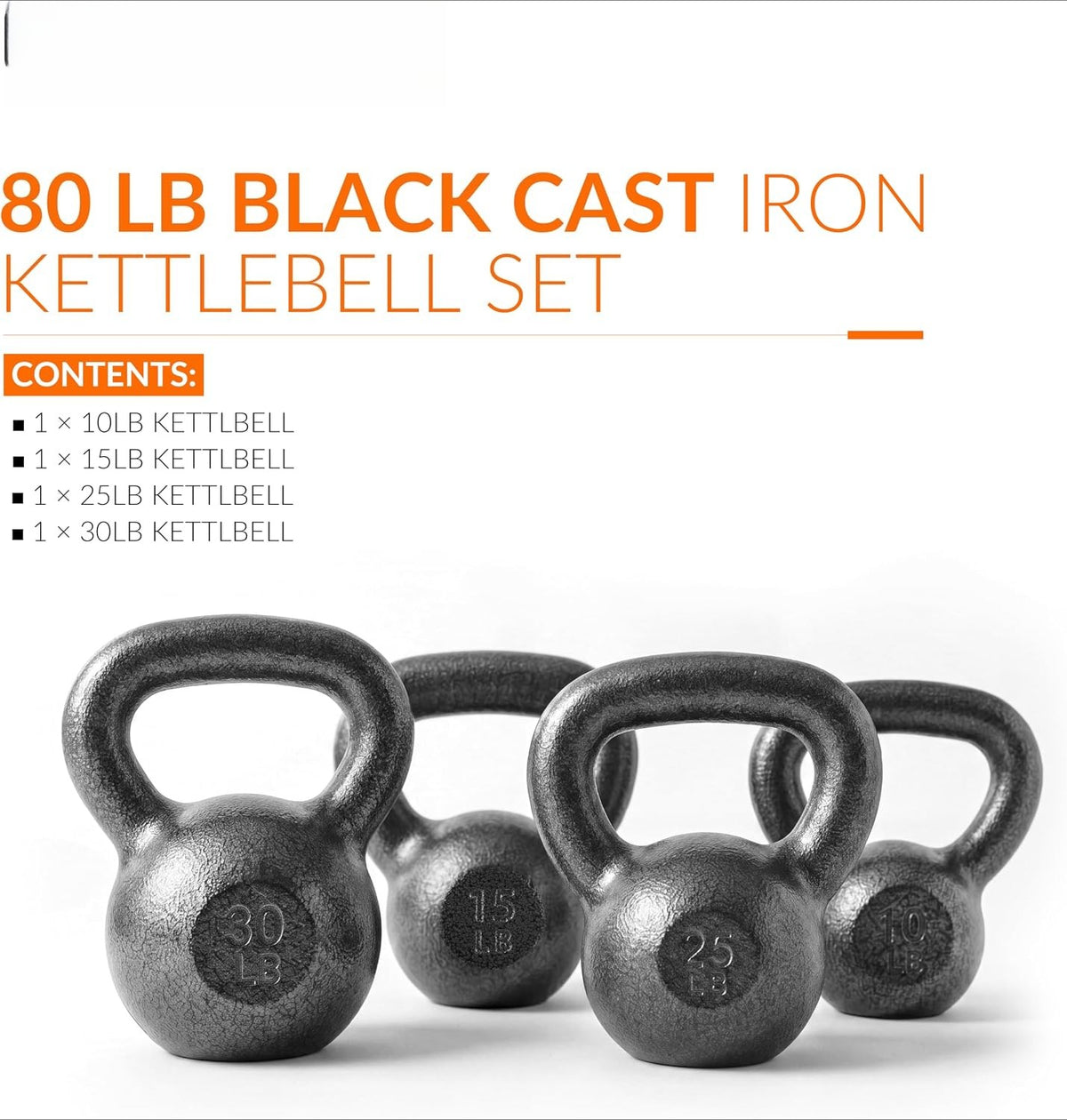 80‑Lbs Black Cast Iron Kettlebell Set